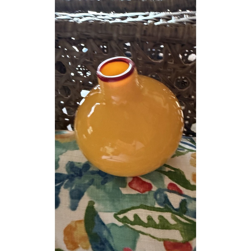 VTG Art Glass Scandanavian Design Hand Blown Art Glass MCM Vase Red Lip Decor 60